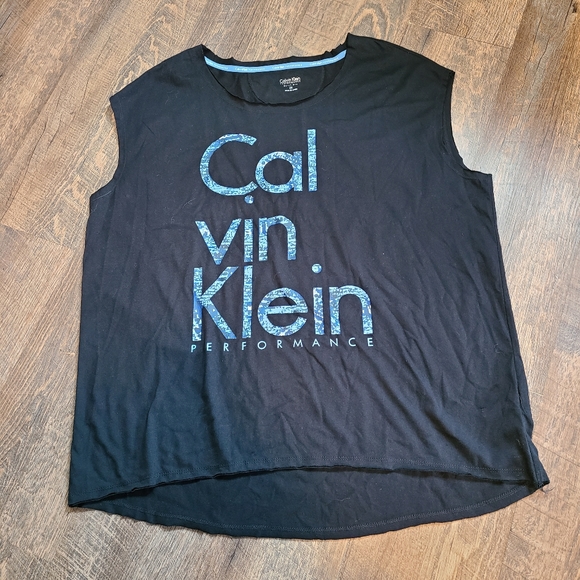 Calvin Klein Performance Quick Dry Spell out Black raw edge tank Women's Plus - Picture 3 of 7